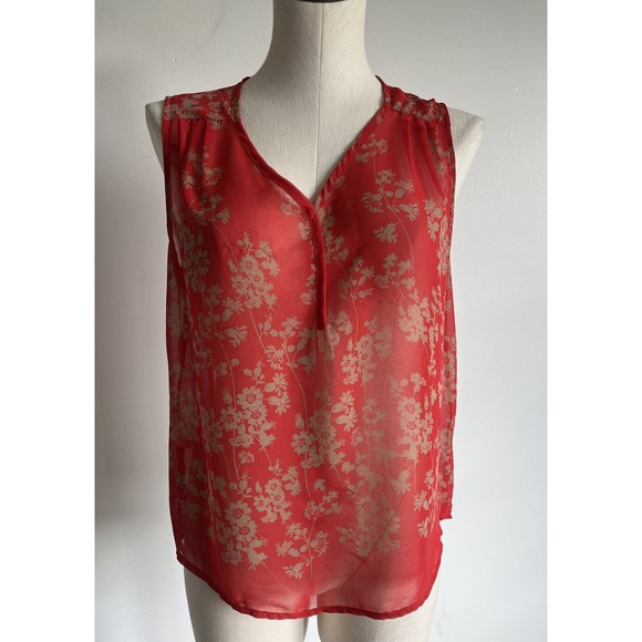 Collective Concepts Sleeveless Womens Red Floral Sheer Blouse MP - Picture 1 of 12